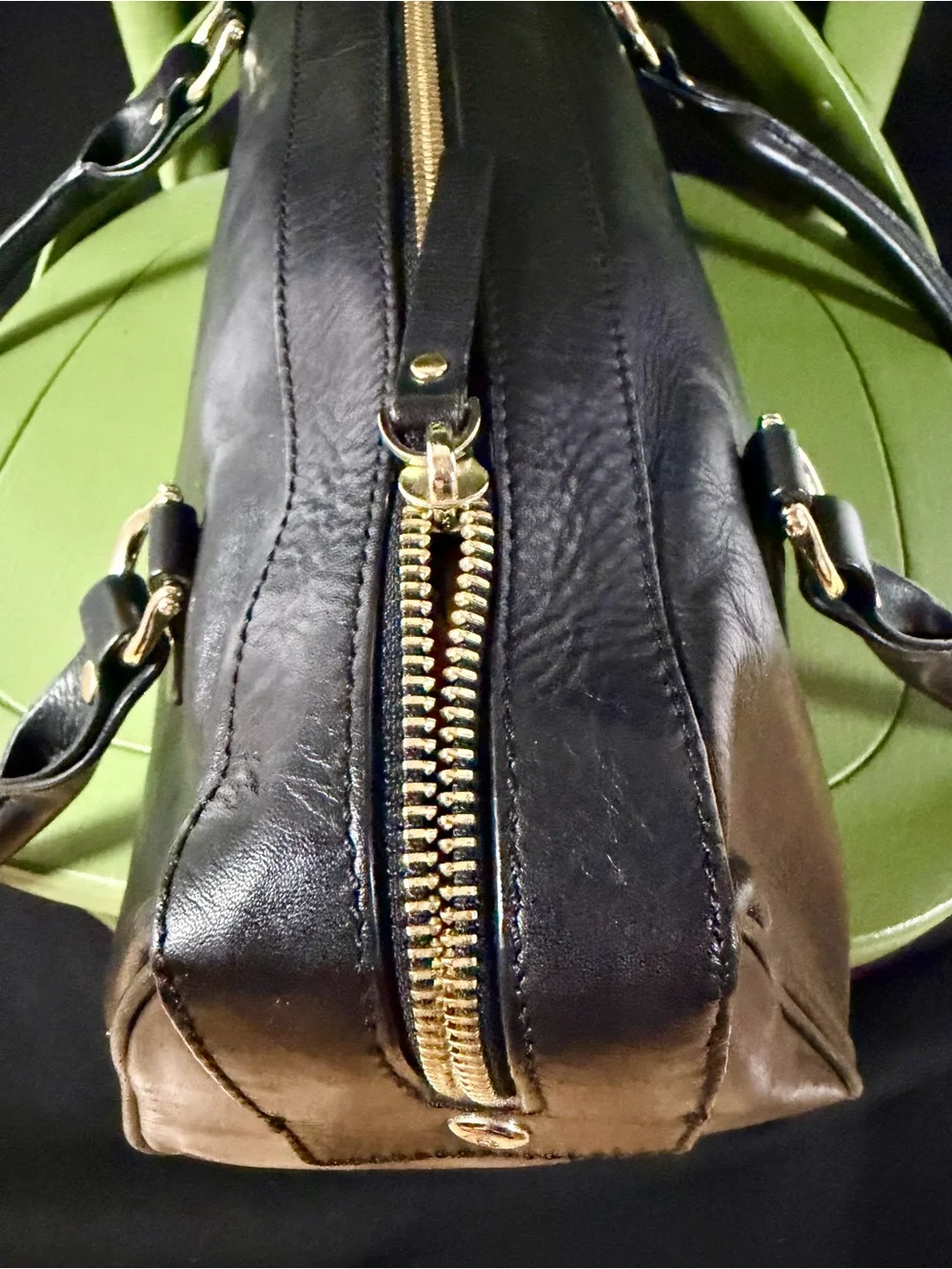 Kate Spade Black Leather East West Barrel Satchel Y2K
